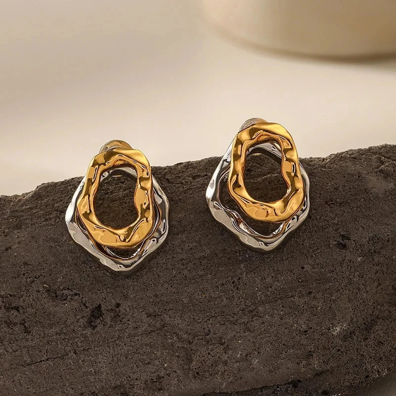 Stainless Steel Droplet Stud Earrings - Vintage Two Way Mix Color Jewelry