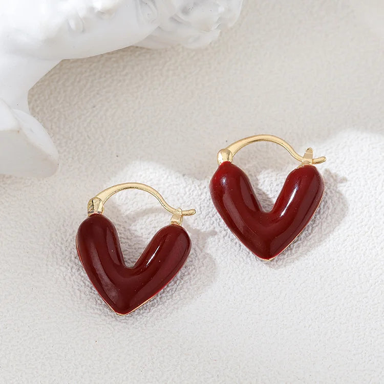 LoveHoop Red Heart Earrings – Geometric Party Jewelry