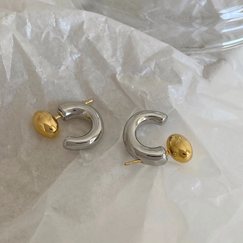 Stainless Steel Droplet Stud Earrings - Vintage Two Way Mix Color Jewelry