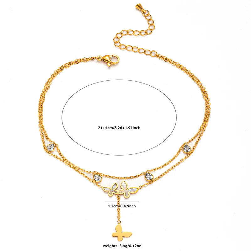 316L Stainless Double Layered Flower Butterfly Anklet