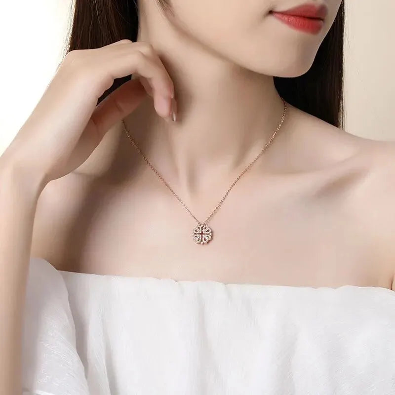 Magnet Four Heart Flower Pendant - Stainless Steel