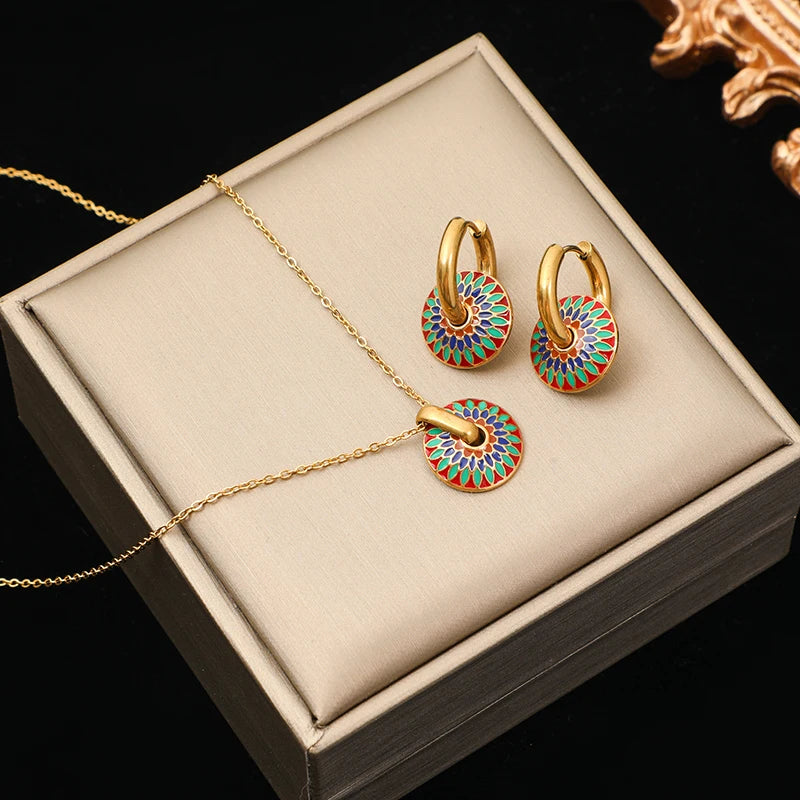 Vintage Flower Set | 316L Stainless Steel Waterproof Jewelry