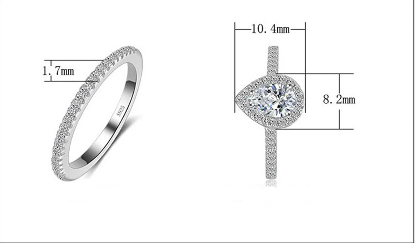 925 Sterling Silver Teardrop Zircon CZ Engagement & Wedding Ring Set