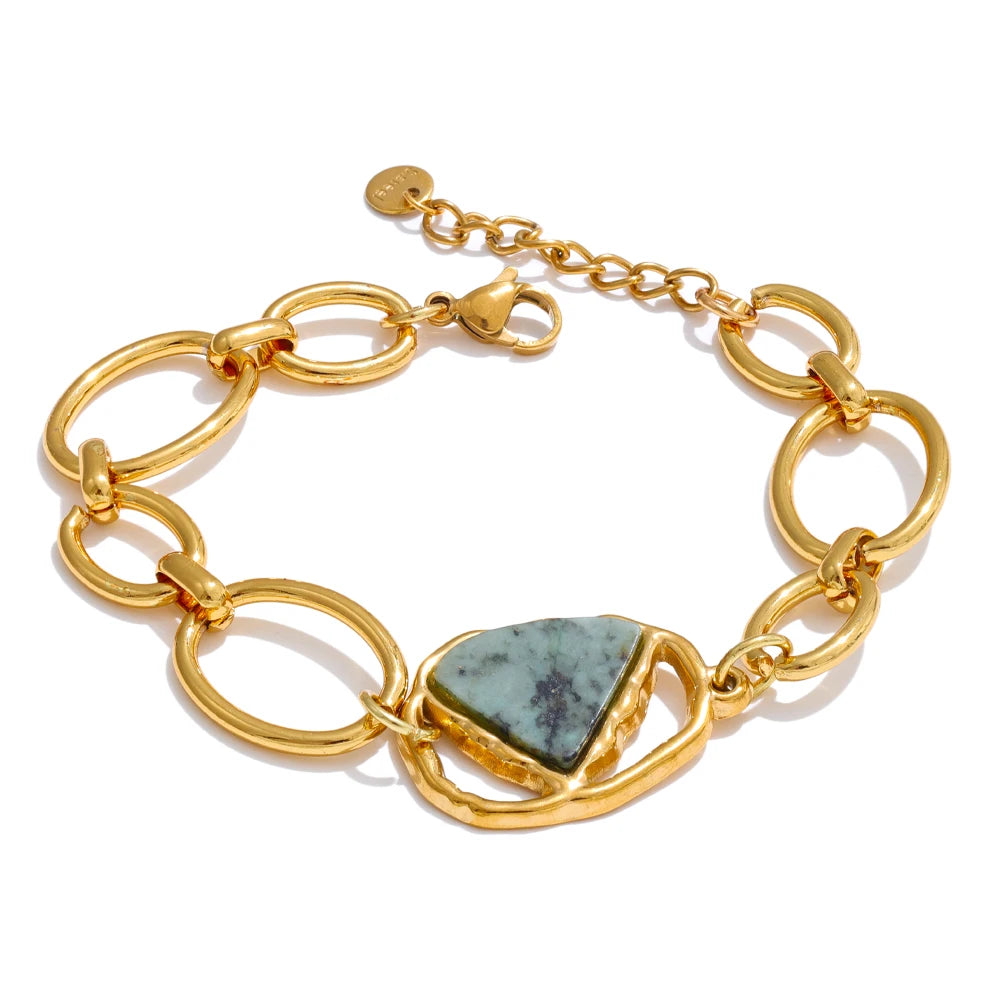 Stainless Steel PVD Gold Plated Natural Stone Bangle