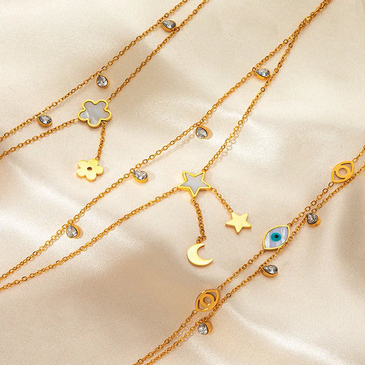 316L Stainless Double Layered Flower Butterfly Anklet