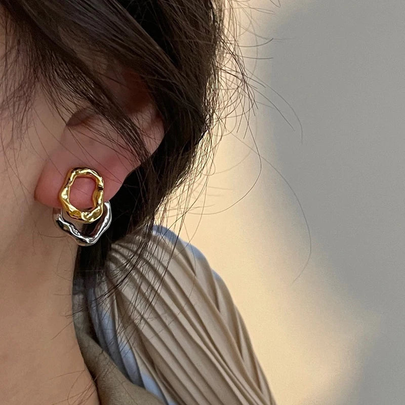 Stainless Steel Droplet Stud Earrings - Vintage Two Way Mix Color Jewelry