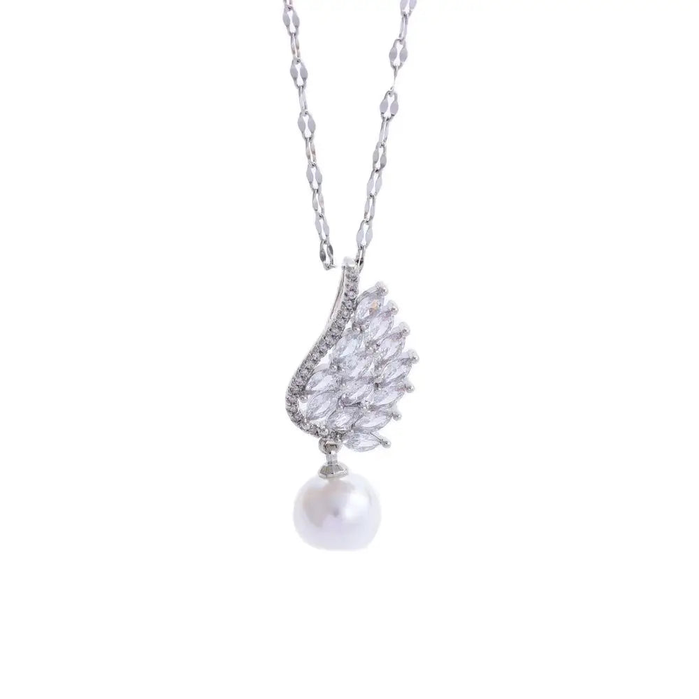 ✅ Zircon Wing Pearl Jewelry Set | Luxury Stainless Steel Daily Wear