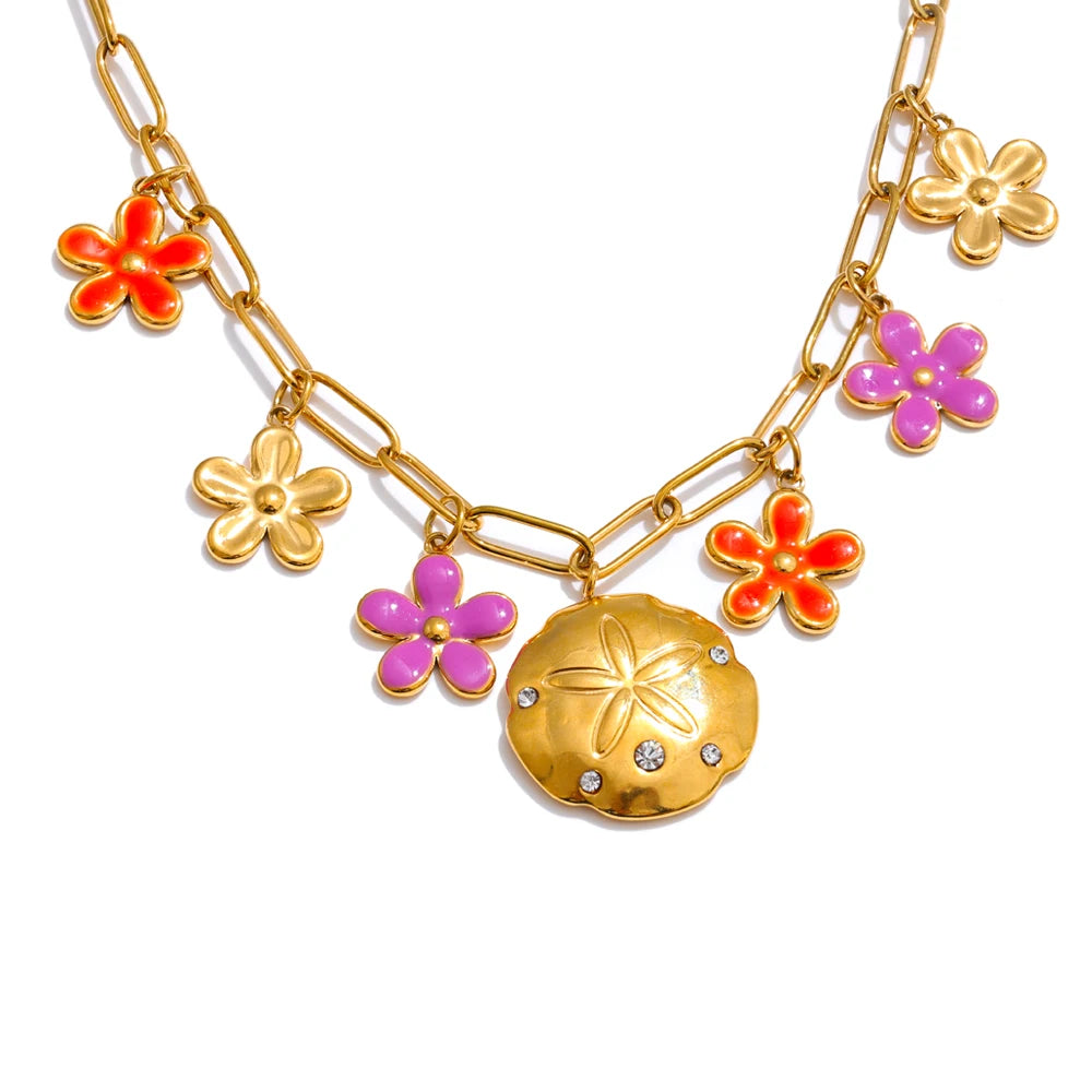 Stainless Steel Bloom Enamel Necklace