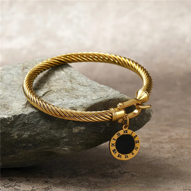 Roman Tag Horseshoe Bracelet – 316L Stainless Steel