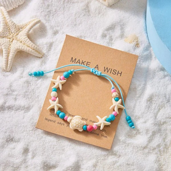 Shell Starfish Boho Anklet | Handmade Rice Beads Bracelet