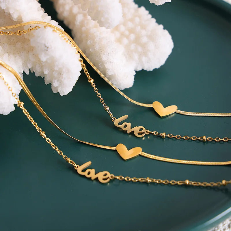 Stainless Steel 18K Gold Plated Love Letter Anklet