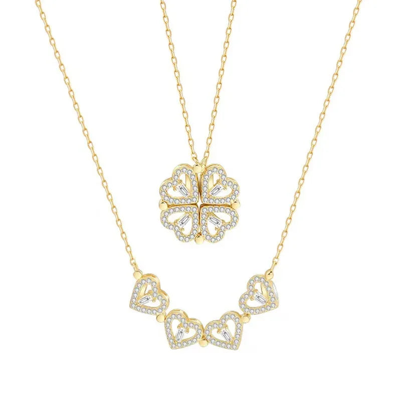 Magnet Four Heart Flower Pendant - Stainless Steel