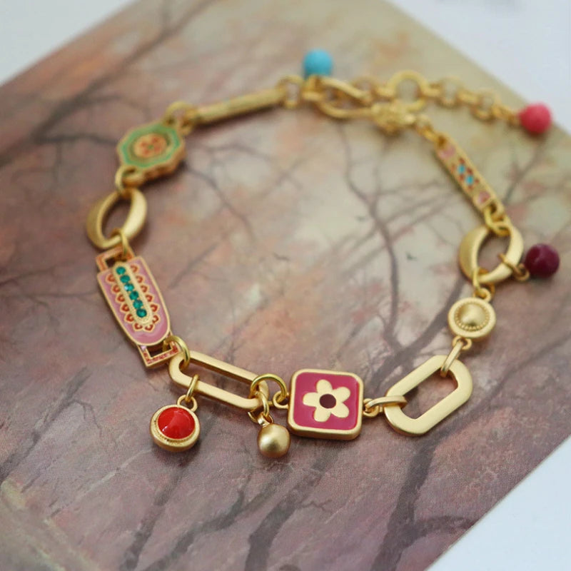 Stainless Steel 18K Gold Plated ColorPop Enamel Bracelet