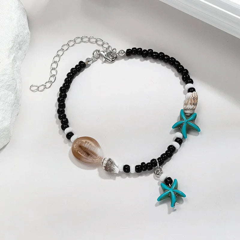 Shell Starfish Boho Anklet | Handmade Rice Beads Bracelet