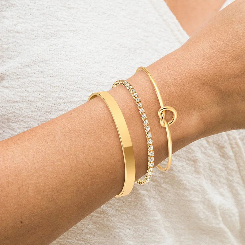 Stainless Steel 18K Gold Plated Luxe Sparkle Bangles Set