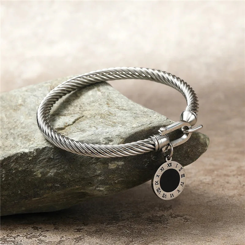 Roman Tag Horseshoe Bracelet – 316L Stainless Steel