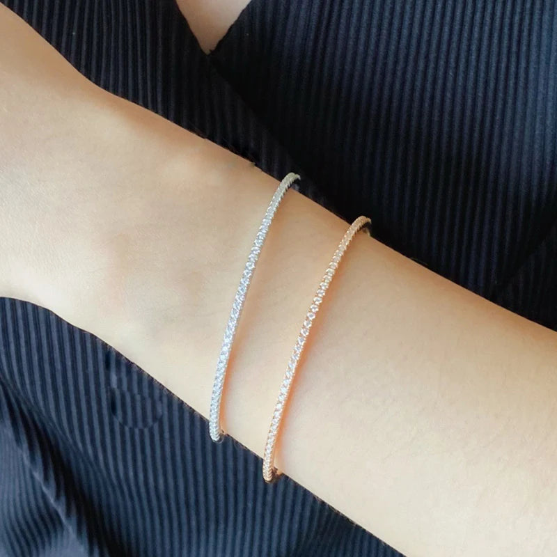Elegant Move Diamond Bangle – Pure 925 Sterling Silver Wedding Jewelry (6cm)