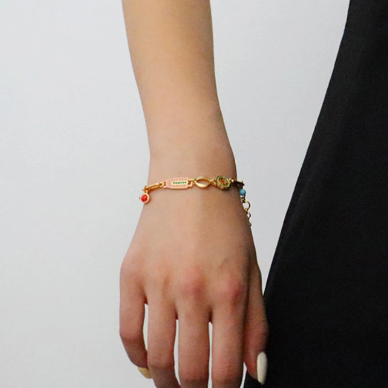 Stainless Steel 18K Gold Plated ColorPop Enamel Bracelet