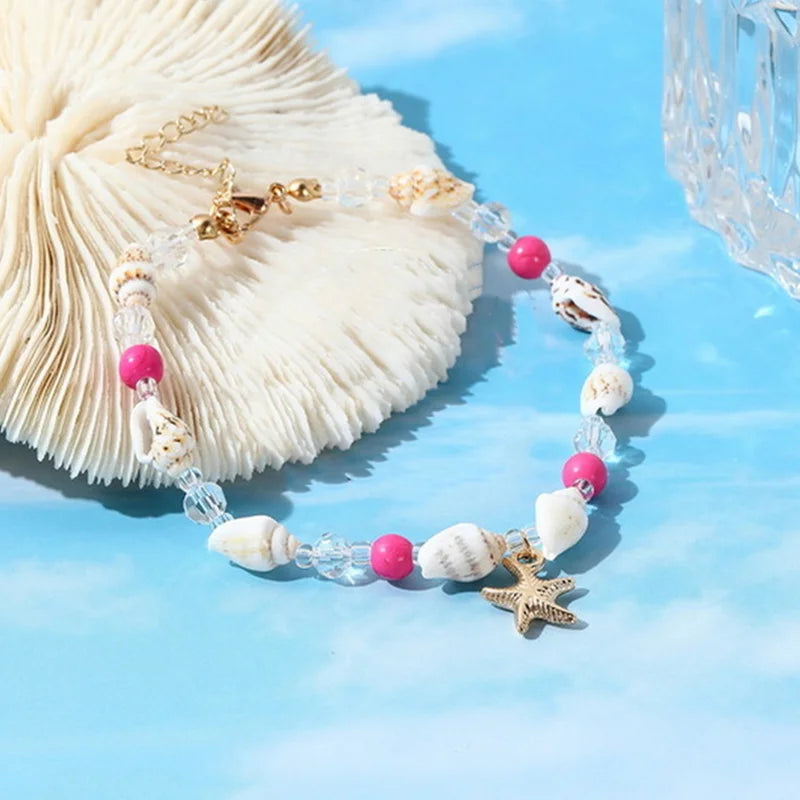 Shell Starfish Boho Anklet | Handmade Rice Beads Bracelet