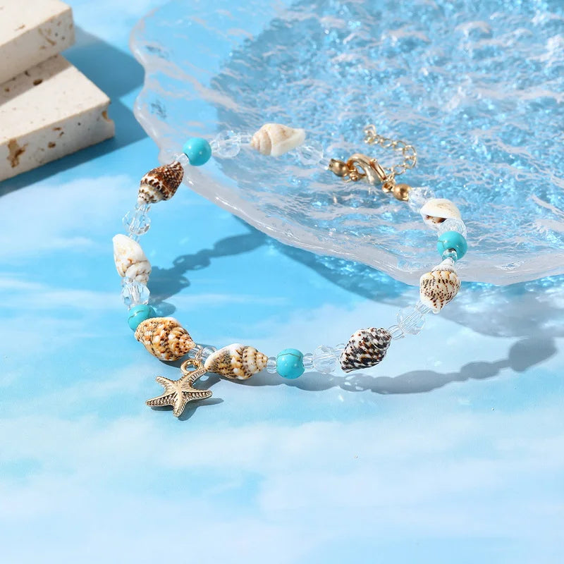 Shell Starfish Boho Anklet | Handmade Rice Beads Bracelet