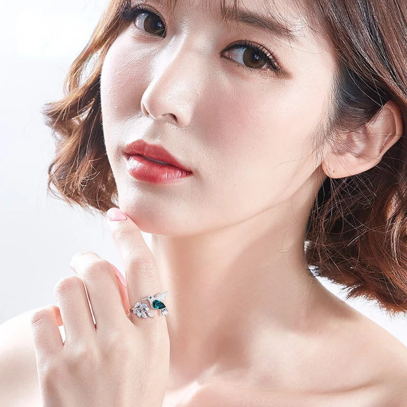 Elegant Natural Blue Stone Hummingbird Adjustable Ring