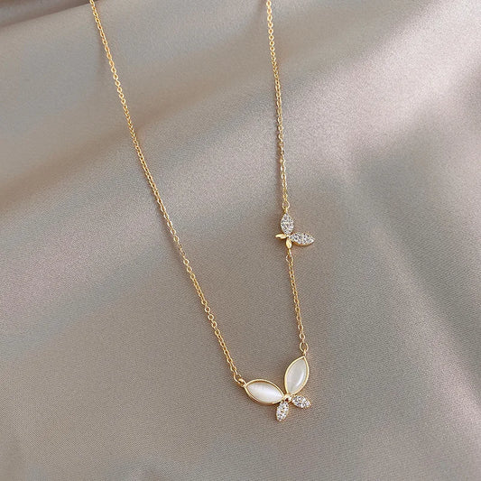 Butterfly Zircon Choker – Elegant Stainless Steel Pendant for Ladies