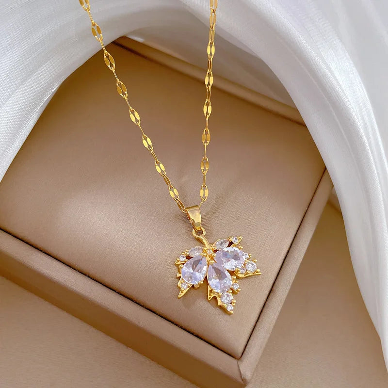 Luxury Maple Leaf AAA Zircon Jewelry Set | Titanium Steel by ZAKOL