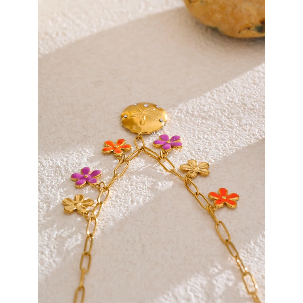 Stainless Steel Bloom Enamel Necklace