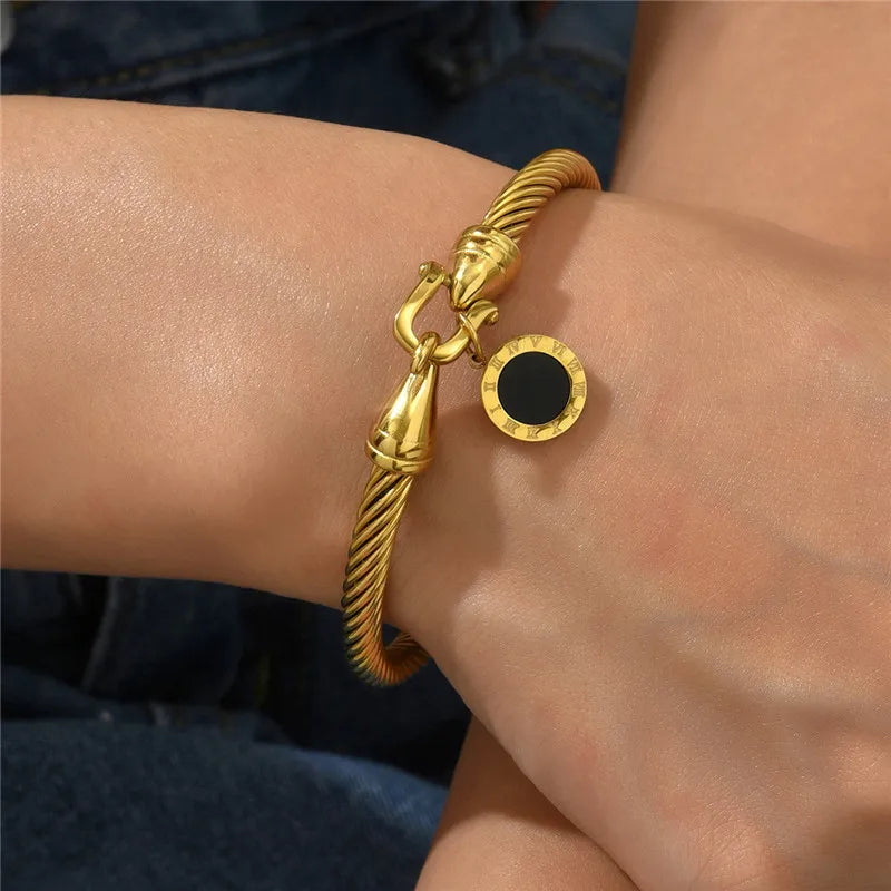 Roman Tag Horseshoe Bracelet – 316L Stainless Steel