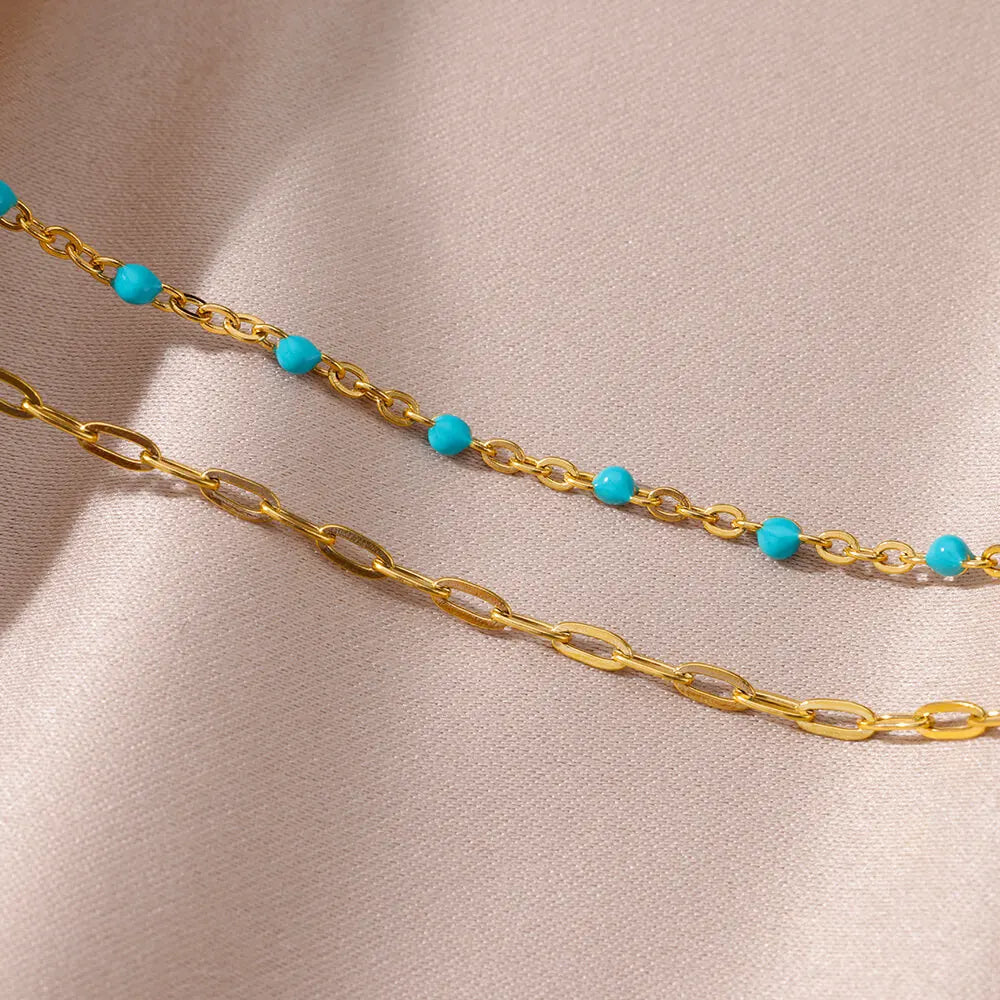 Blue Beads Vintage Anklet | Stainless Steel Summer Beach Jewelry