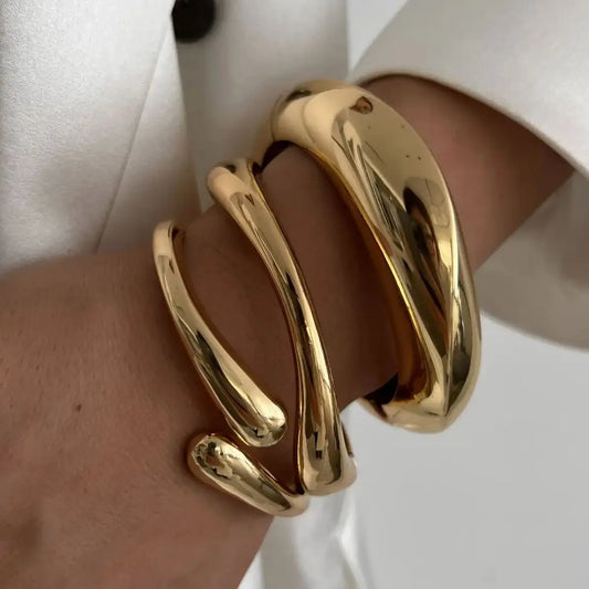 3 Styles Vintage Hip Hop Metal Cuff Bangles Punk Gold Silver Color Geometric Spring Bangles