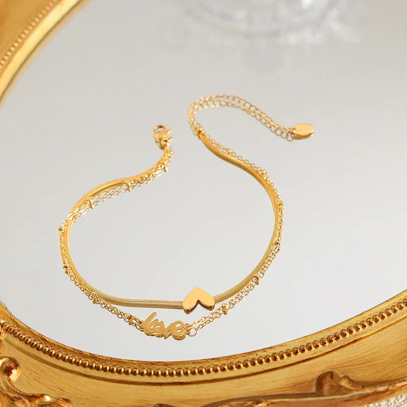 Stainless Steel 18K Gold Plated Love Letter Anklet