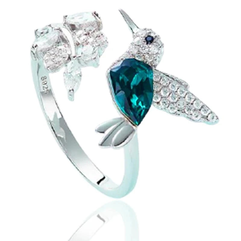 Elegant Natural Blue Stone Hummingbird Adjustable Ring