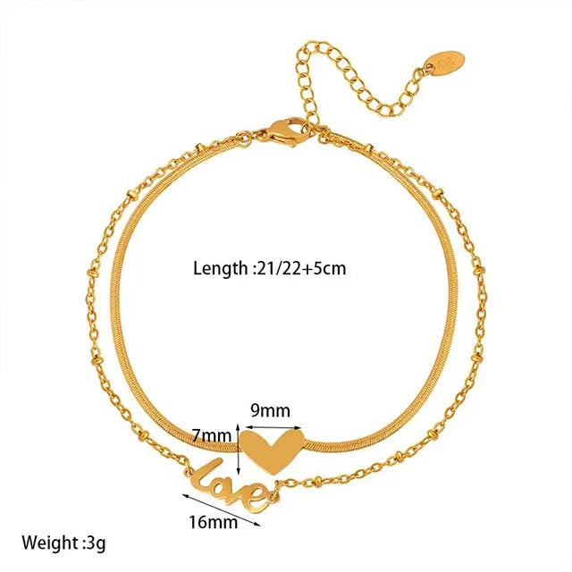 Stainless Steel 18K Gold Plated Love Letter Anklet