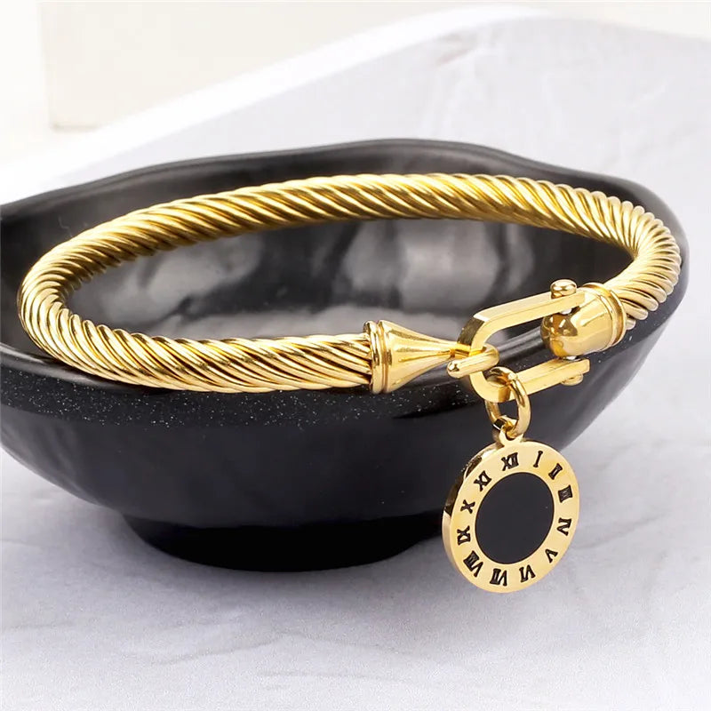 Roman Tag Horseshoe Bracelet – 316L Stainless Steel
