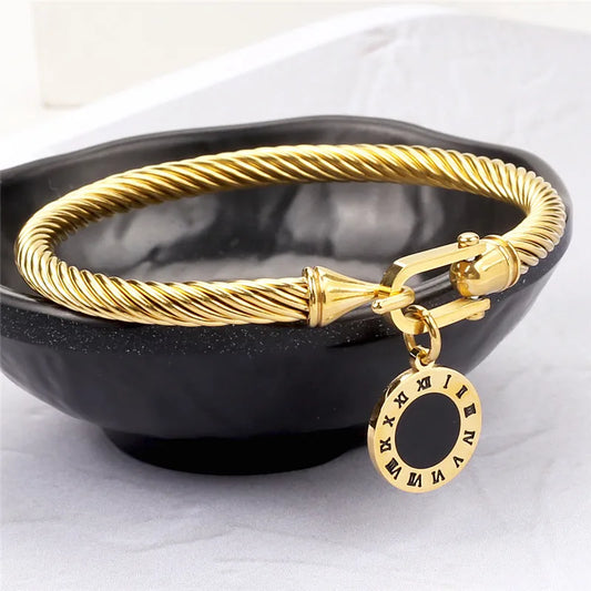 Roman Tag Horseshoe Bracelet – 316L Stainless Steel