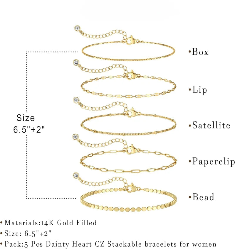 14K Dainty Gold Plated Stackable Bracelets