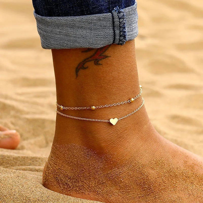 Boho Tassel Chain Anklet | Snake Starfish Heart Charms