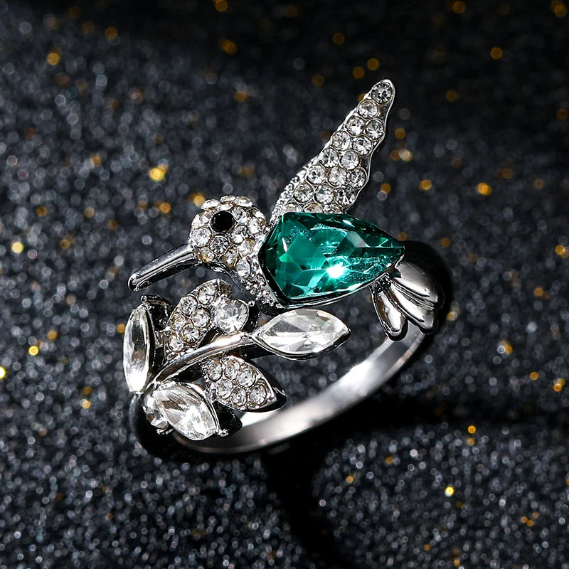 Elegant Natural Blue Stone Hummingbird Adjustable Ring