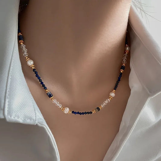 New Design 100% Natural Freshwater Pearl & Lazurite Stone 14K Gold Filled Female Jewelry