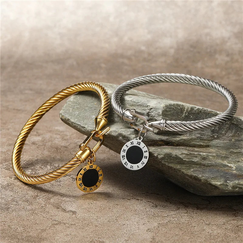 Roman Tag Horseshoe Bracelet – 316L Stainless Steel