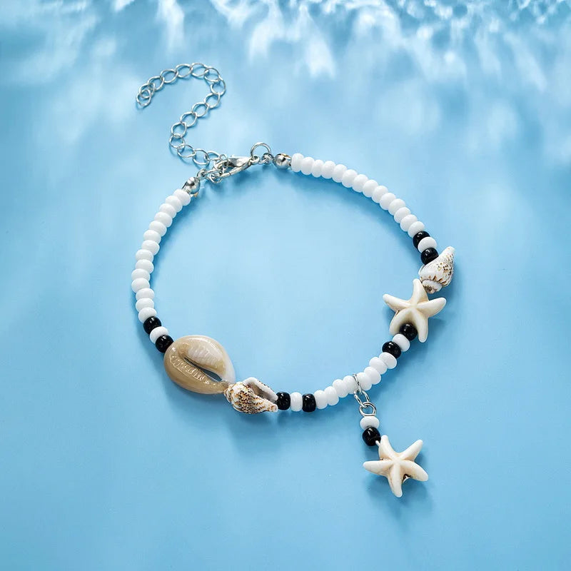 Shell Starfish Boho Anklet | Handmade Rice Beads Bracelet