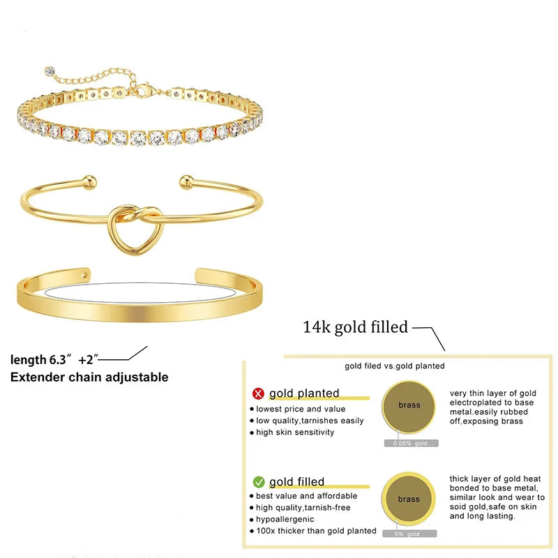 Stainless Steel 18K Gold Plated Luxe Sparkle Bangles Set