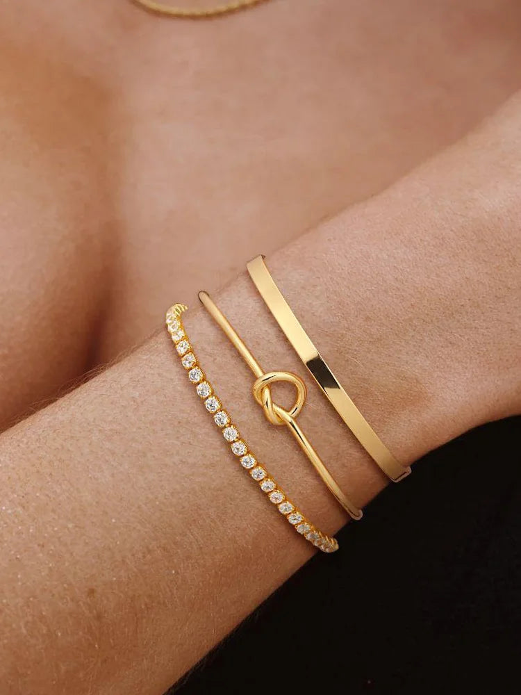 Stainless Steel 18K Gold Plated Luxe Sparkle Bangles Set