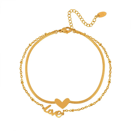 Stainless Steel 18K Gold Plated Love Letter Anklet