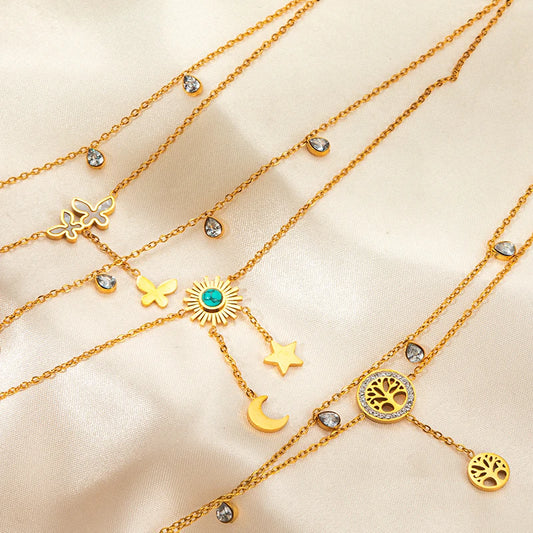 316L Stainless Double Layered Flower Butterfly Anklet