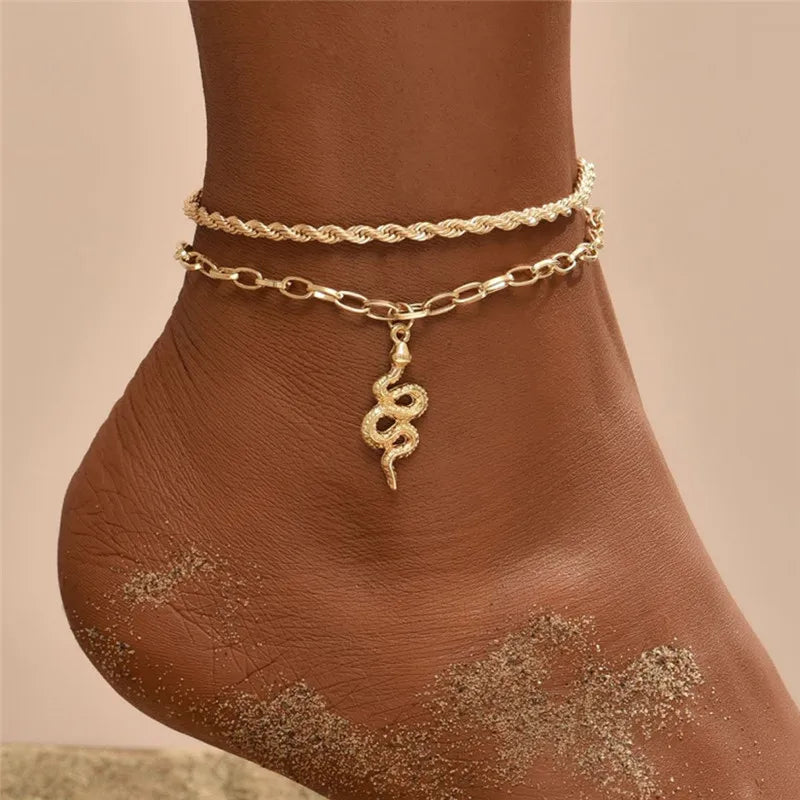 Boho Tassel Chain Anklet | Snake Starfish Heart Charms