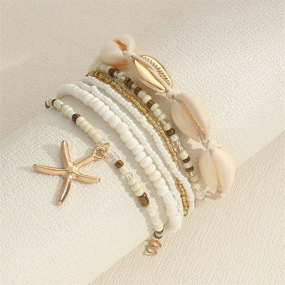 Shell Starfish Boho Anklet | Handmade Rice Beads Bracelet