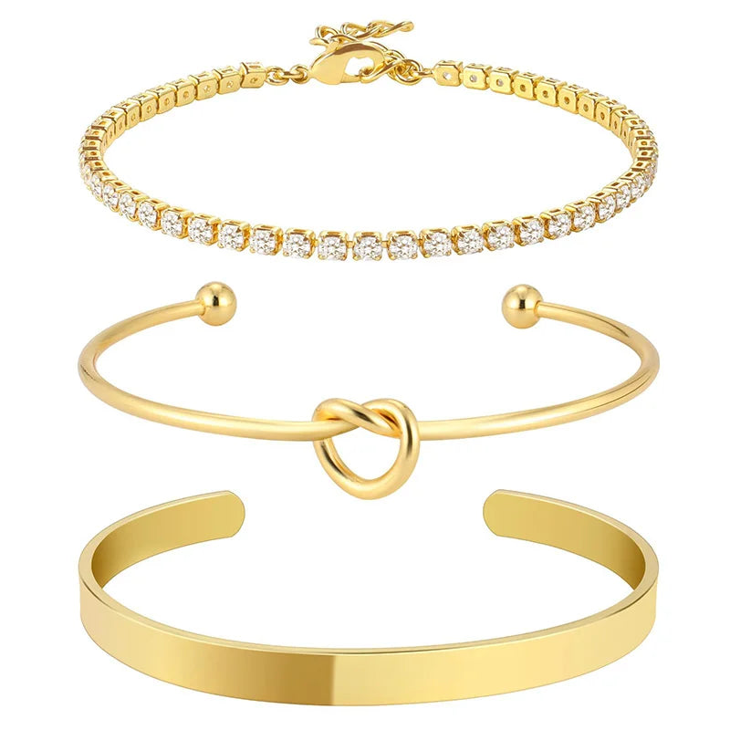Stainless Steel 18K Gold Plated Luxe Sparkle Bangles Set