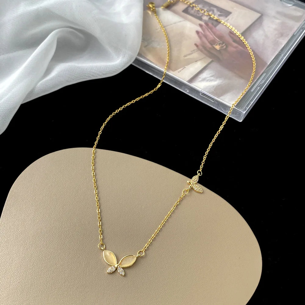 Butterfly Zircon Choker – Elegant Stainless Steel Pendant for Ladies